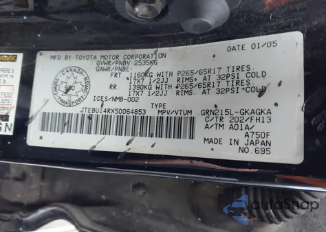 2005 Toyota 4Runner Sr5 V6 from USA, damaged, VIN JTEBU14RX50064853